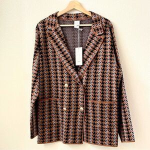 Joie Houndstooth Button Front Double Breasted Knit Cardigan Blazer Sweater (NWT)